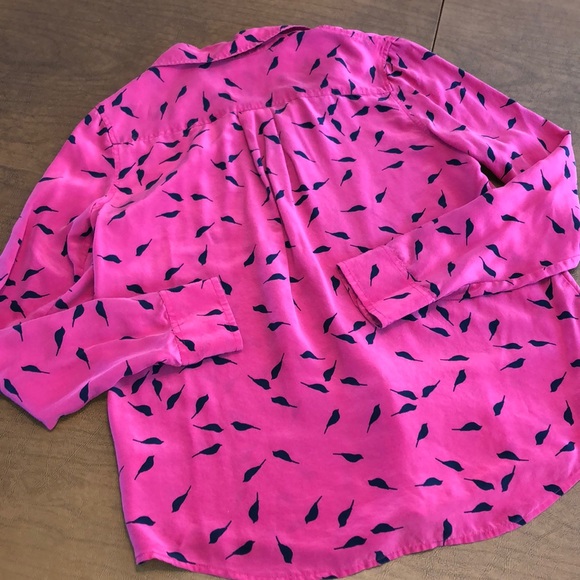 C. WONDER Pink & Black Bird Pattern Silk Blouse S - Picture 5 of 8